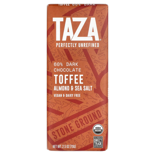 Taza Chocolate, 60% темный шоколад, ирис, миндаль и морская соль, 70 г (2,5 унции)