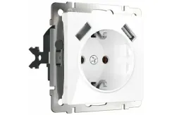 Розетка Werkel с заземлением и шторкой + 2 USB 1800мА белый 25749