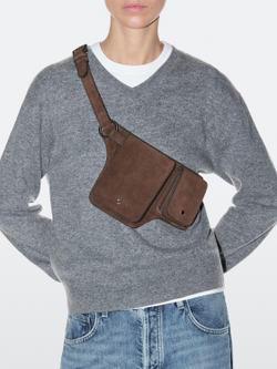 Massimo Dutti Поясная сумка из замши с двумя отделениями, норка