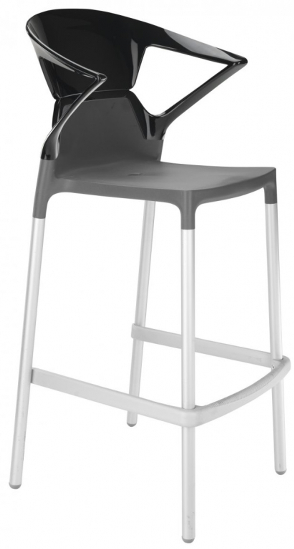 Кресло пластиковое барное Papatya Ego-K Bar, сатинированный алюминий, антрацит матовый, черный