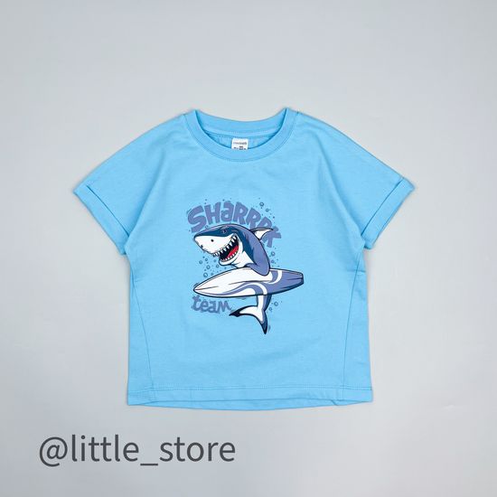 Футболка хлопковая "Акулы" бирюзово-голубая