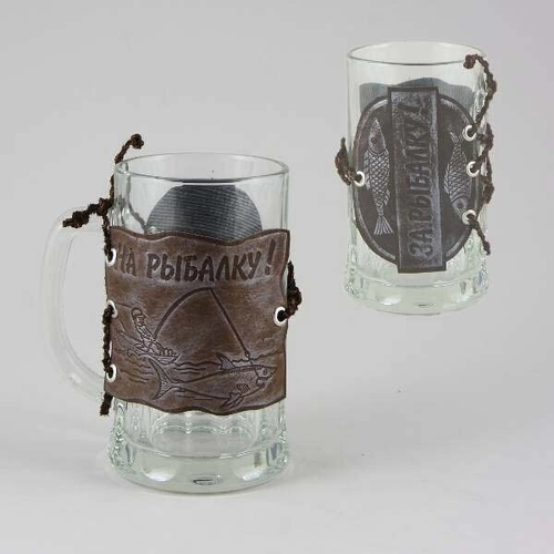 Подарочная кружка "На рыбалку" в коже