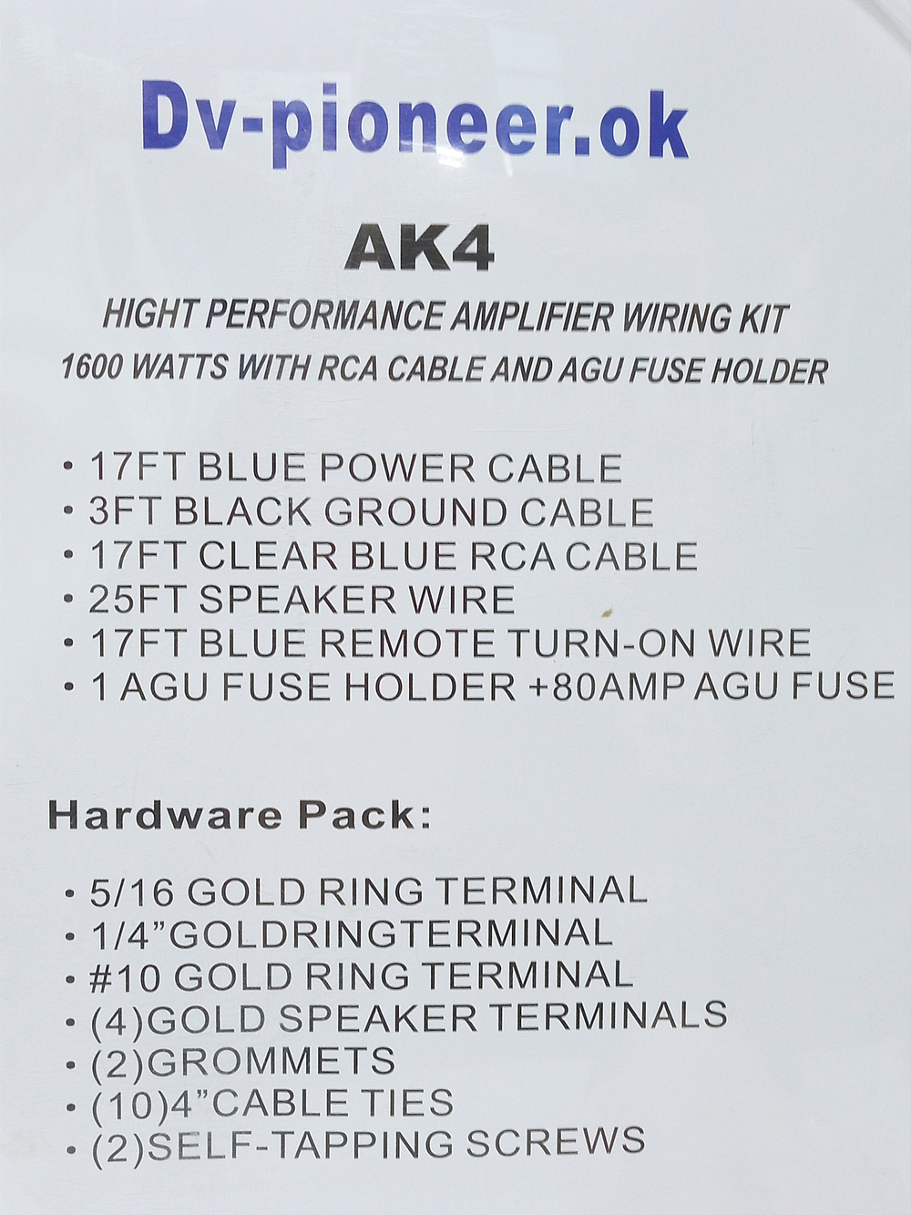 Набор для подключения 2к усилителя 1600W DV-pioneer-Ok AK4