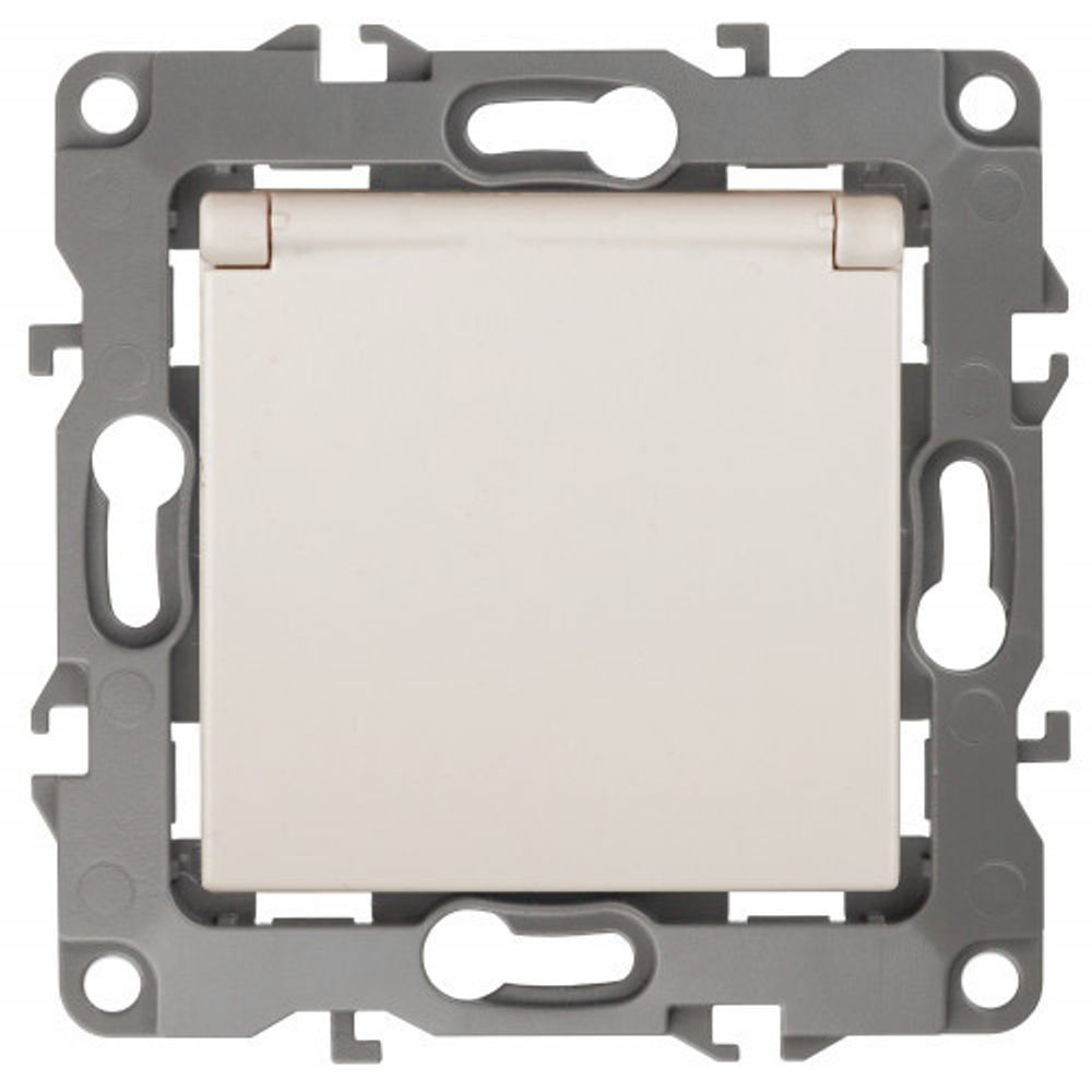 12-2103-02 ЭРА Розетка 2P+E Schuko со шторками с крышкой, 16A-250В, IP20, Эра12, слоновая кость (10/