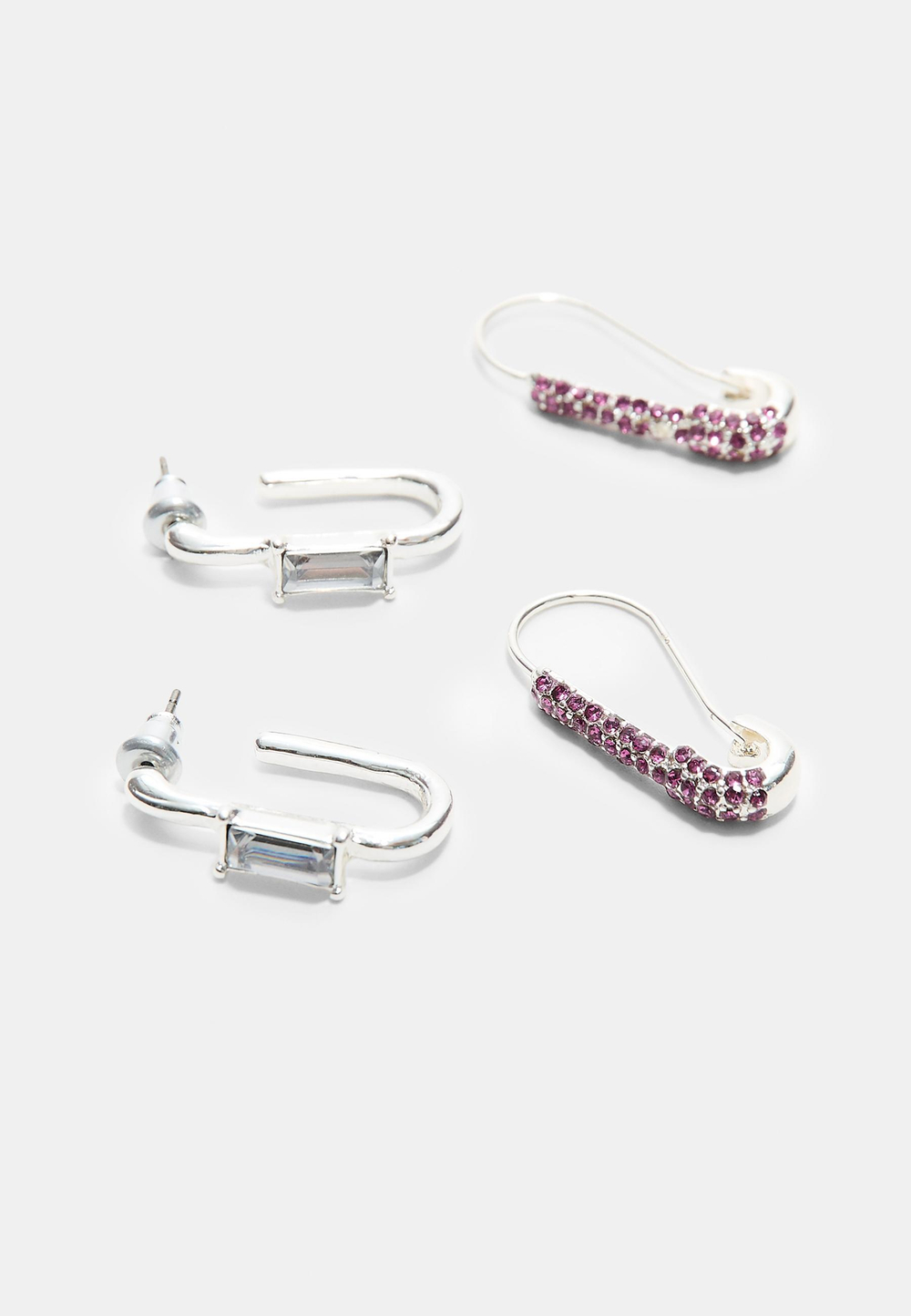 STRADIVARIUS Набор из 4 пар блестящих сережек, серый