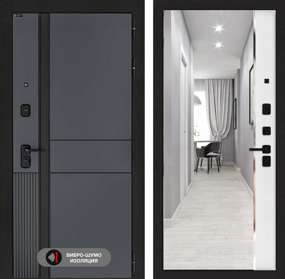 Входная дверь Лабиринт EVOLAB - Зеркало панорама Белый софт