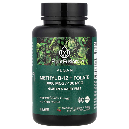PlantFusion, Веганский метил B12 + фолат, натуральная вишня, 60 пастилок