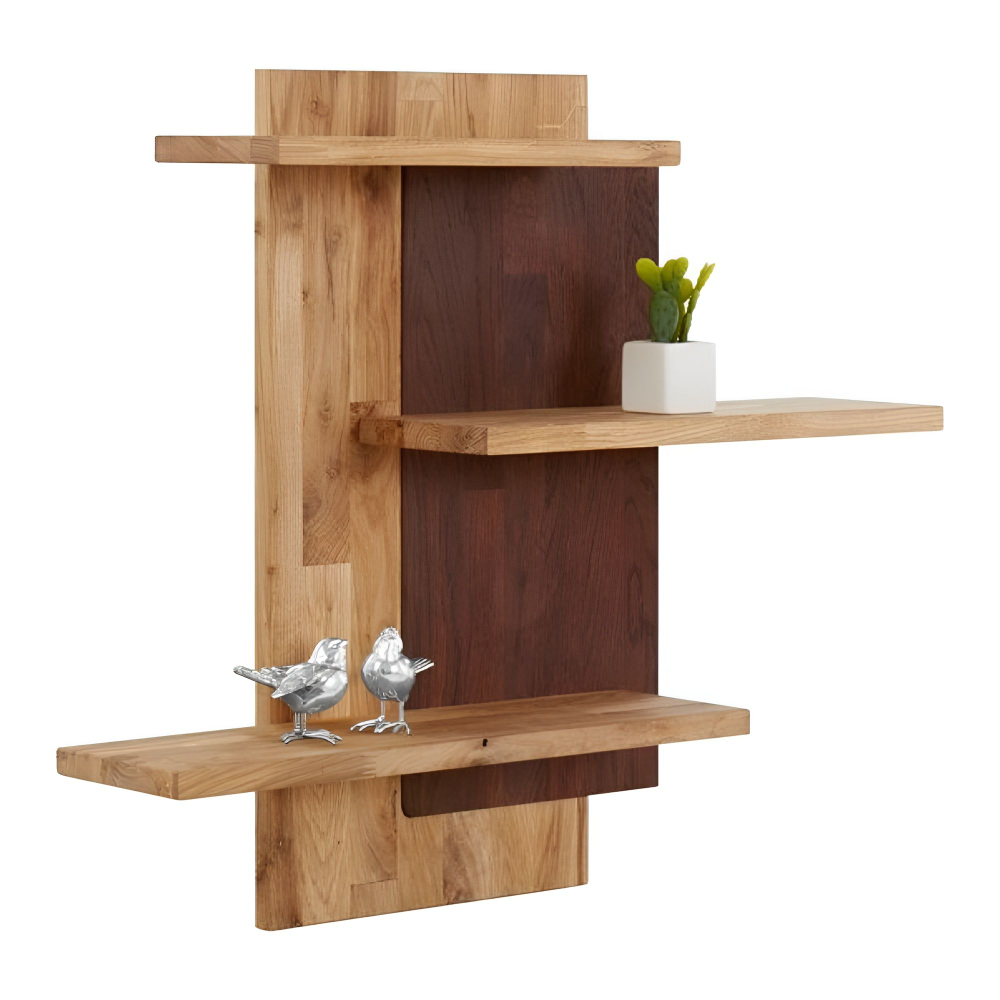 Полка настенная 72х19х62, Флеверс, навесная панель-стеллаж 3 полки, в ванную, кухню, массив дуба, Dipriz
