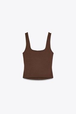 ZARA ТОП С ШИРОКИМИ БРЕТЕЛЯМИ, КОРИЧНЕВЫЙ