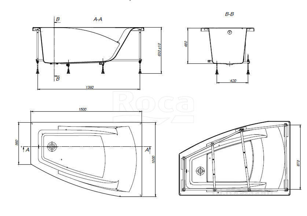 Акриловая ванна Roca Hall Angular 150х100 асимметричная правая белая ZRU9302865