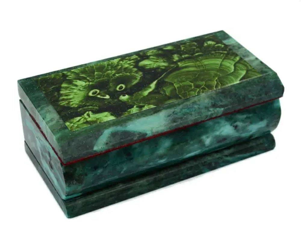 Ларец из змеевика с бархатом иллюстрацией под малахит 145*70*60мм