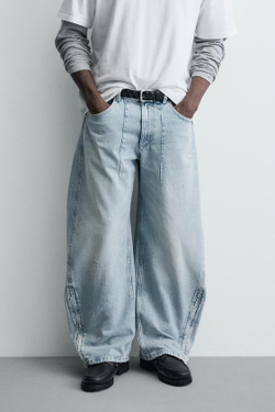 ZARA ДЖИНСЫ BALLOON FIT НА МОЛНИИ, ЗЕЛЕНОВАТО-СИНИЙ