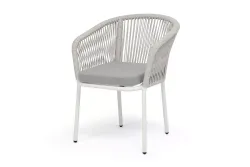 "Марсель" стул плетеный из роупа, каркас алюминий белый муар, роуп светло-серый меланж круглый tex, ткань светло-серая