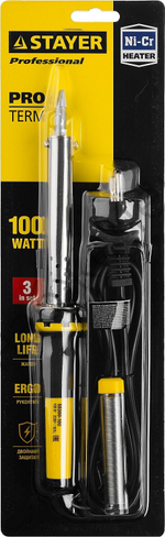 STAYER PROTerm 100Вт клин, в наборе: припой + подставка, 2К рукоятка, Электропаяльник (55300-100)