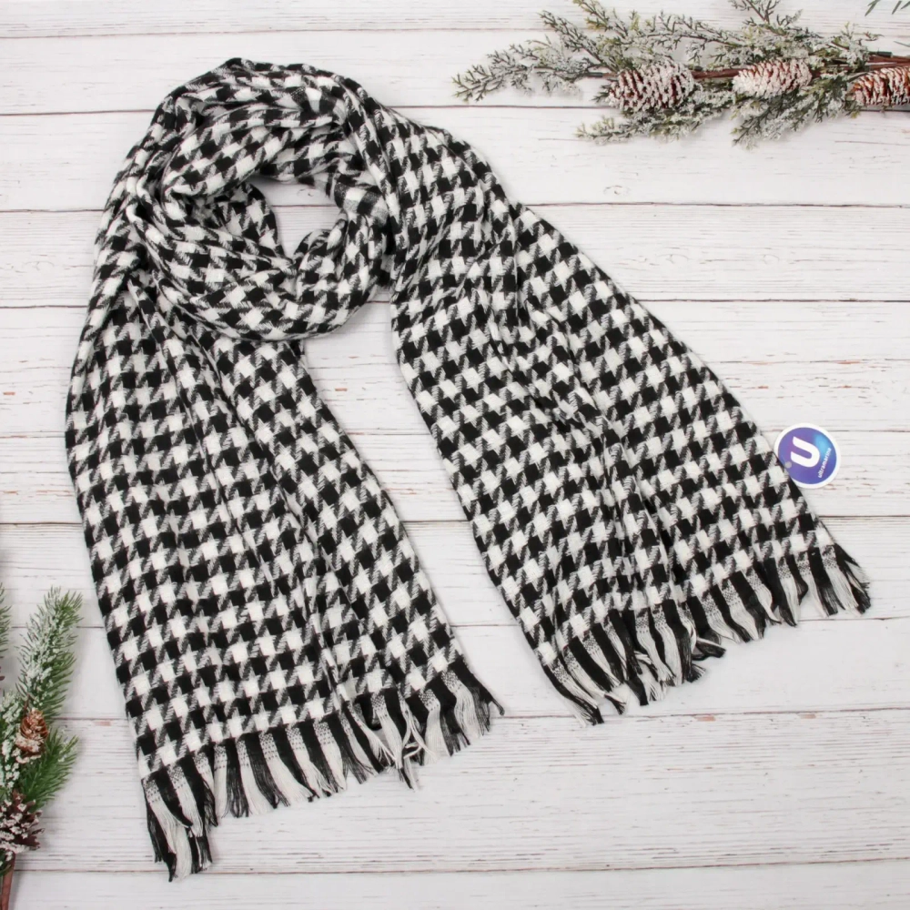 Палантин - шарф «ZIMA», гусиная лапка, цвет белый/черный, 180*70см (200/215гр)