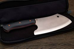 Топорик кухонный Мастерской Тать 190мм, сталь 50Х14МФ, G-10 черный (оранжевый спейсер)