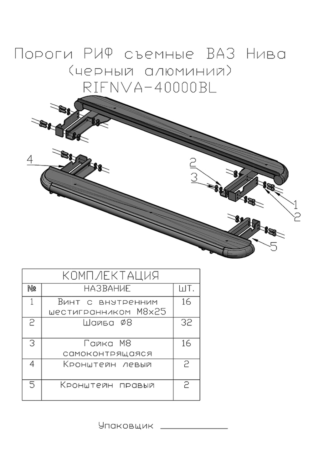 Пороги силовые ВАЗ Нива черные РИФ