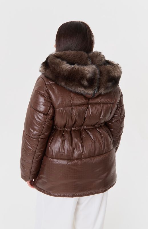 Куртка-парка с меховым капюшоном, коричневый