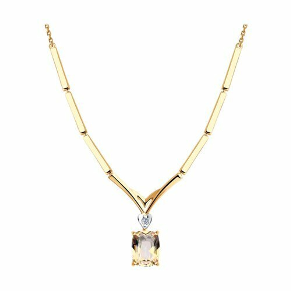 Колье из золота с топазом Swarovski и фианитом Swarovski