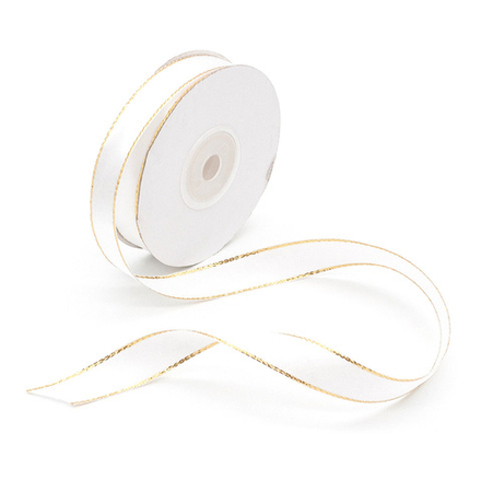 Лента атласная 6 мм,намотка 22,85 метров БЕЛАЯ с золотой нитью
