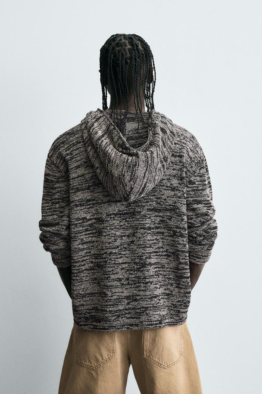 ZARA ВЯЗАНЫЙ КАРДИГАН С КАПЮШОНОМ, ЧЕРНЫЙ