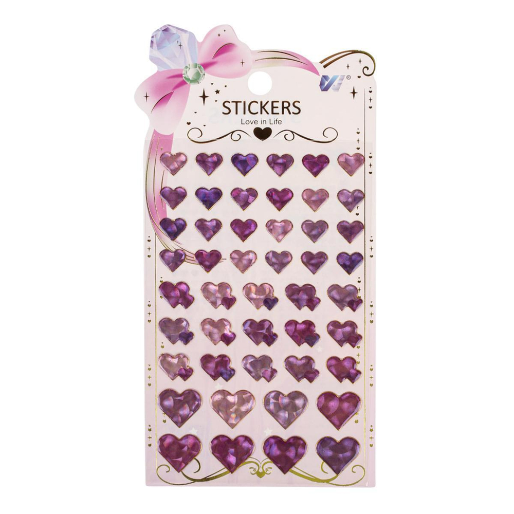 Наклейки Сердечки с голографическим эффектом 20*11см, сиреневые