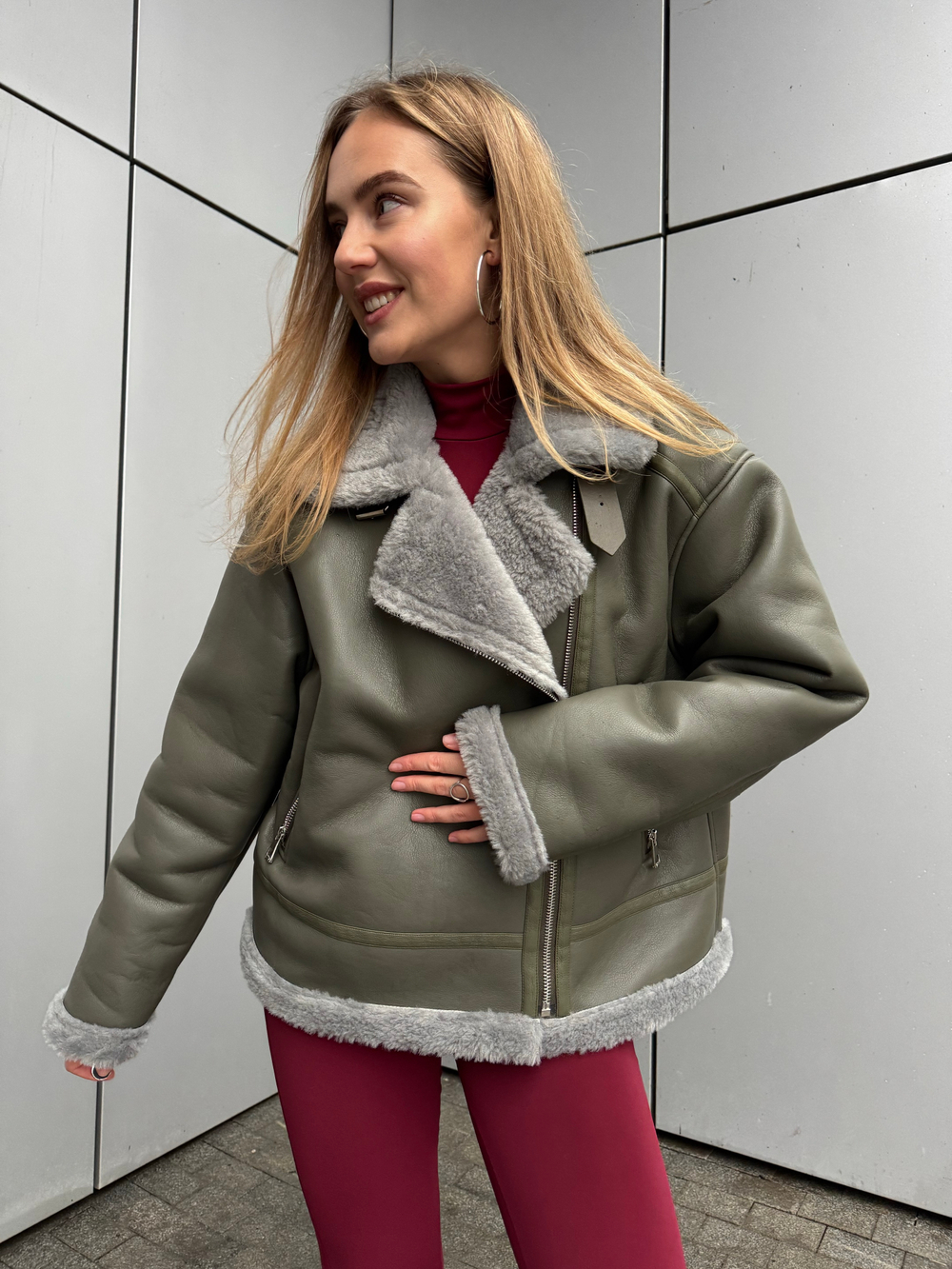 Дубленка Авиатор олива