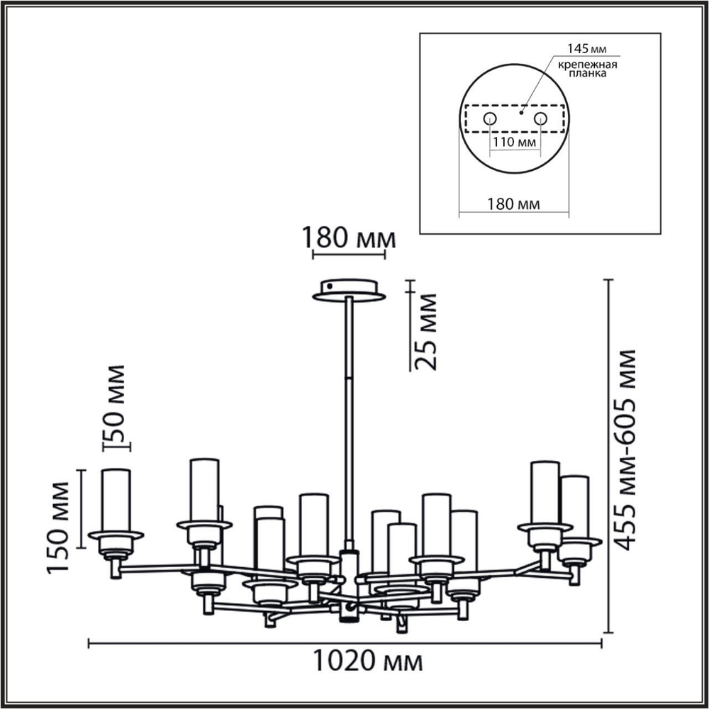 6555/12C CLASSI LN25 30 черный/дымчатый/металл/стекло Люстра потолочная E14 12*40W 220V MADONNA