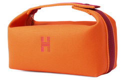 HERMES Bride a Brac Cotton Travel Bag, Storage Bag, Handbag, Toiletry Bag Small Women"s Flame Orange