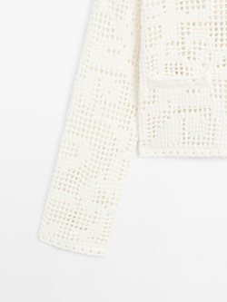 Massimo Dutti Кардиган из кружева кроше с пуговицами со стразами, натуральный, кремовый