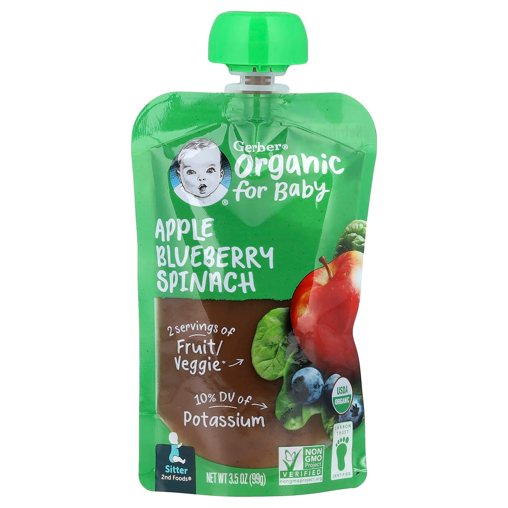 Gerber, Organic for Baby, 2nd Foods®, яблоко, голубика и шпинат, 99 г (3,5 унции)