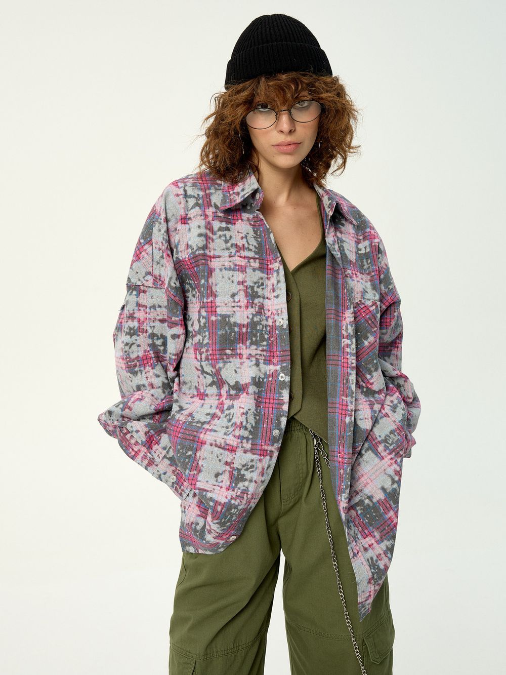 Рубашка Kraizy Stripes Destroy серо-розовая