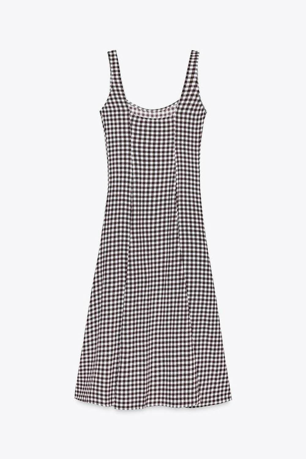 ZARA ПЛАТЬЕ В КЛЕТКУ ВИШИ, КОРИЧНЕВЫЙ