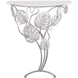 Консоль Monstera Deliciosa Wood (Монстера) Айс Античное серебро