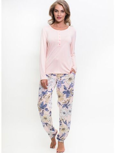 Оригинальный комплект с брюками с цветочным принтом (Размер: M) (Цвет: персиковый)