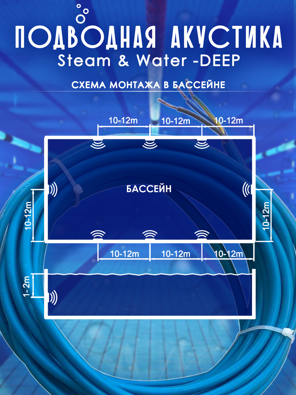 Влагостойкий подводный динамик для бассейнов Steam & Water - DEEP.