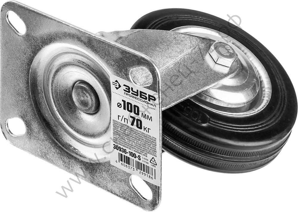 ЗУБР d=100 мм, г/п 70 кг, игольчатый подшипник, поворотное колесо резина/металл, Профессионал (30936-100-S)