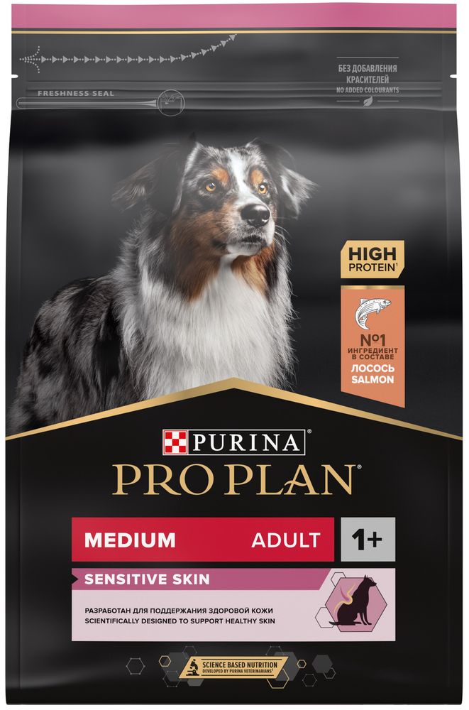 ProPlan 3кг  Medium Sensitive Skin Сухой корм для собак средних пород с чувст.кожей Лосось