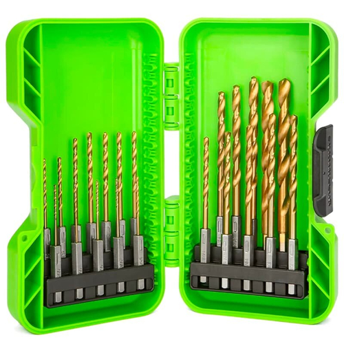 Набор свёрел HSS-TiN 1,5-8,0 мм с шестигранным хвостовиком GREENWORKS (22 шт.), в кейсе (2943907)