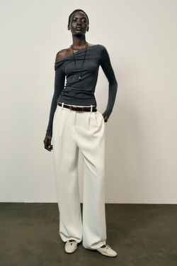 ZARA ТОП С АСИММЕТРИЧНЫМ ВЫРЕЗОМ, СЕРЫЙ МЕЛАНЖ