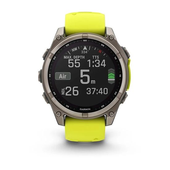 Умные часы Garmin Fenix 8, 47 мм, Solar, Sapphire Titanium with AMP yellow/graphite silicone band