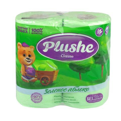 Туалетная бумага 2 сл. 4 шт. "Plushe Classic" Зеленое яблоко (1/12 шт.)