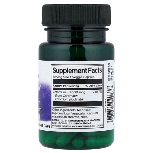Swanson, Chromax 1000, пиколинат хрома, 1000 мкг, 60 растительных капсул