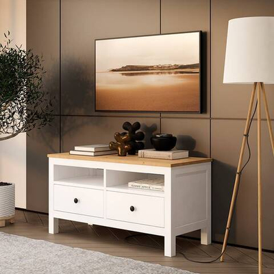 Тумба под ТВ Хемнэс/Кымор, 124х47х57см, белый/светло-коричневый