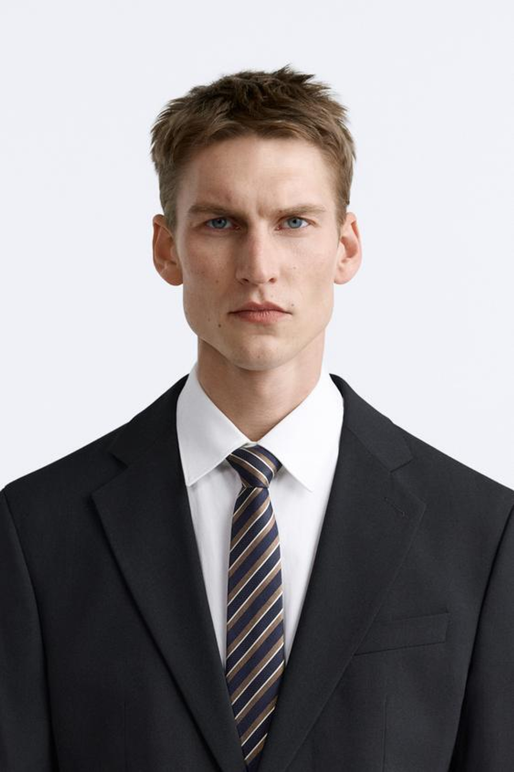 ZARA ГАЛСТУК ИЗ 100% ШЕЛКА В ПОЛОСКУ, МОРСКОЙ СИНИЙ