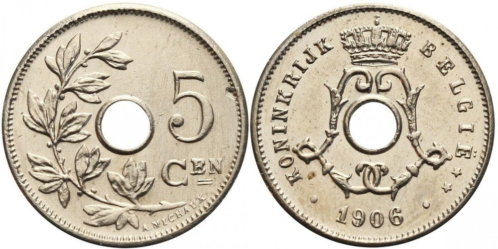 Бельгия 5 сантимов, 1904 - 1907 BELGIE XF