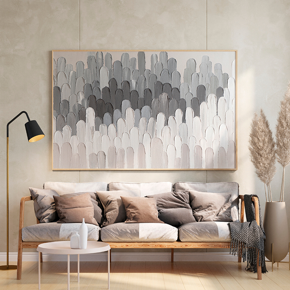 Панно декоративное с ручной росписью by feel, 140х70 см, черно-белое