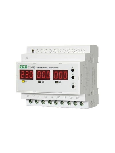 Реле контроля напряжения CP-723 (трехфазное; два режима работы - три однофазных реле или трехфазное реле напряжения; монтаж на DIN-рейке; 100…450 AC 3NO 3х63А) F&F EA04.009.015