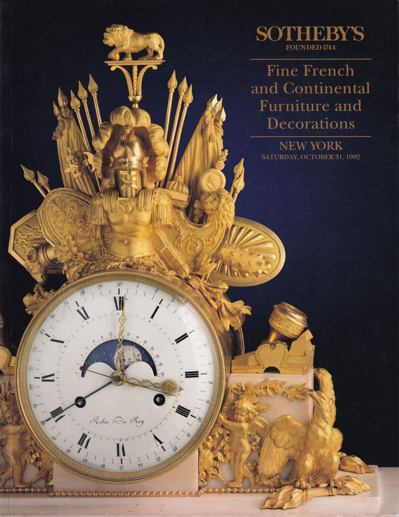 Каталог аукциона Sotheby’s, Нью-Йорк, Изысканная французская и европейская мебель и предметы декора от 31 октября 1992 года