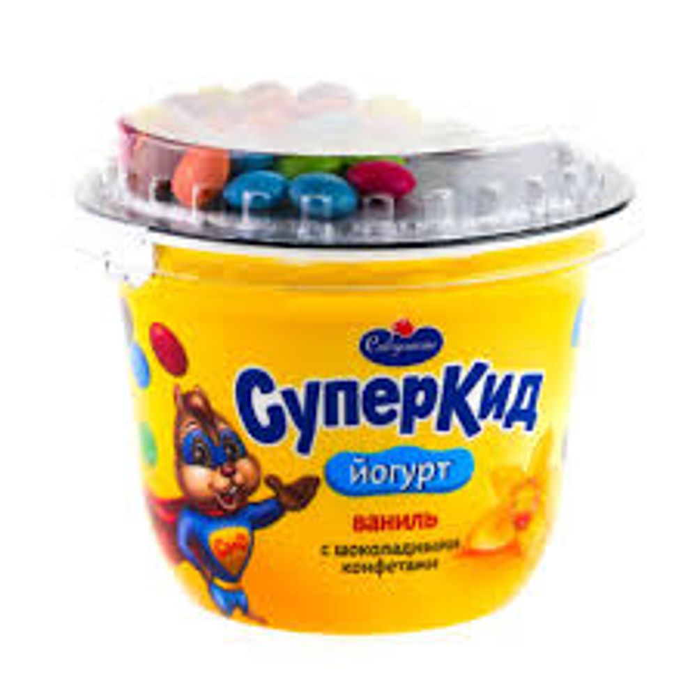 Йогурт "Савушкин" Супер Кид ваниль+конфетки 103г